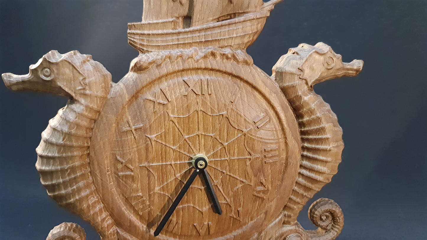 3 D relief Högklassigt väggklocka med sjöhäst motiv