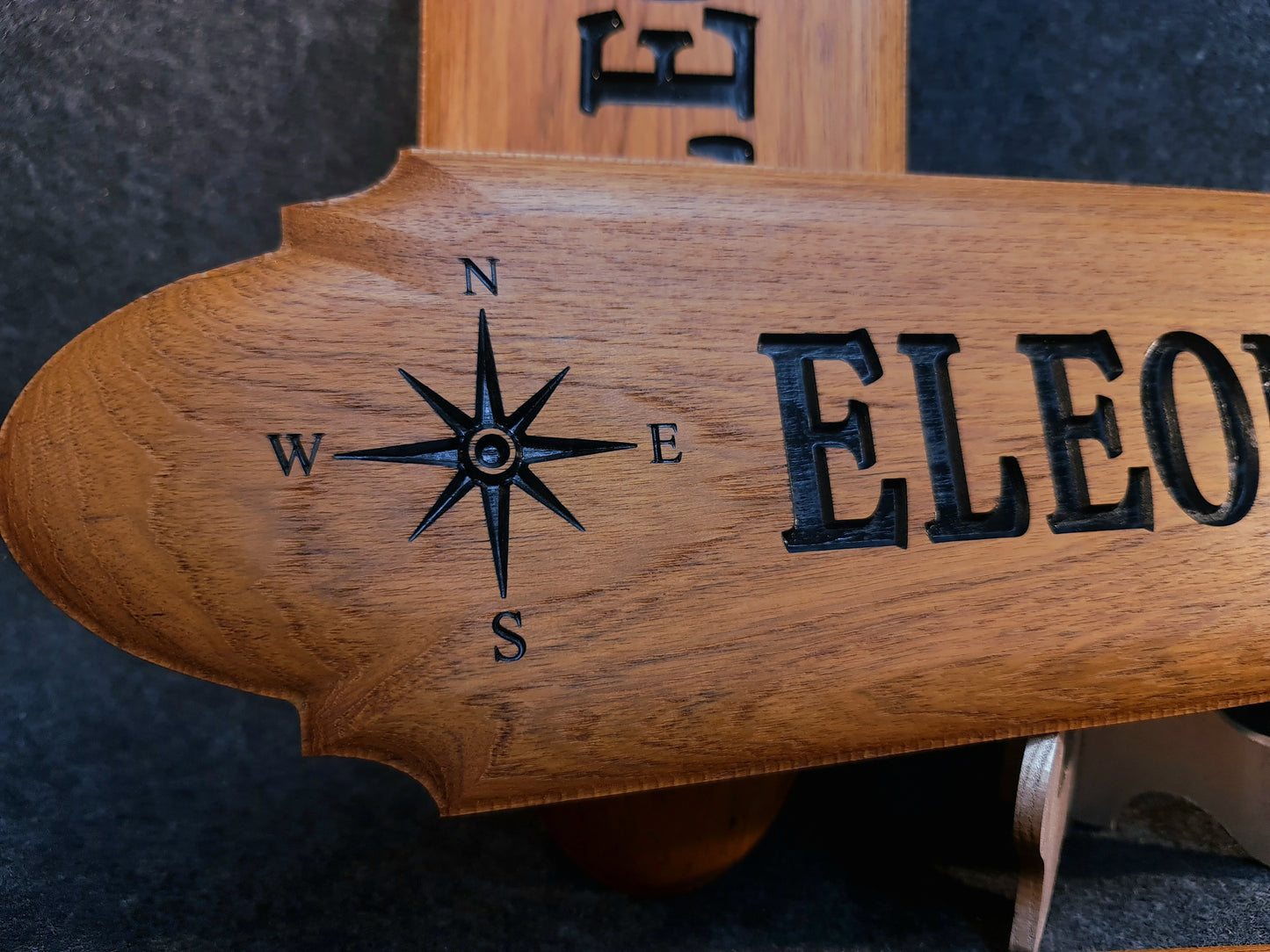 Mahogany nameplate for your boat/caravan with painted engraving