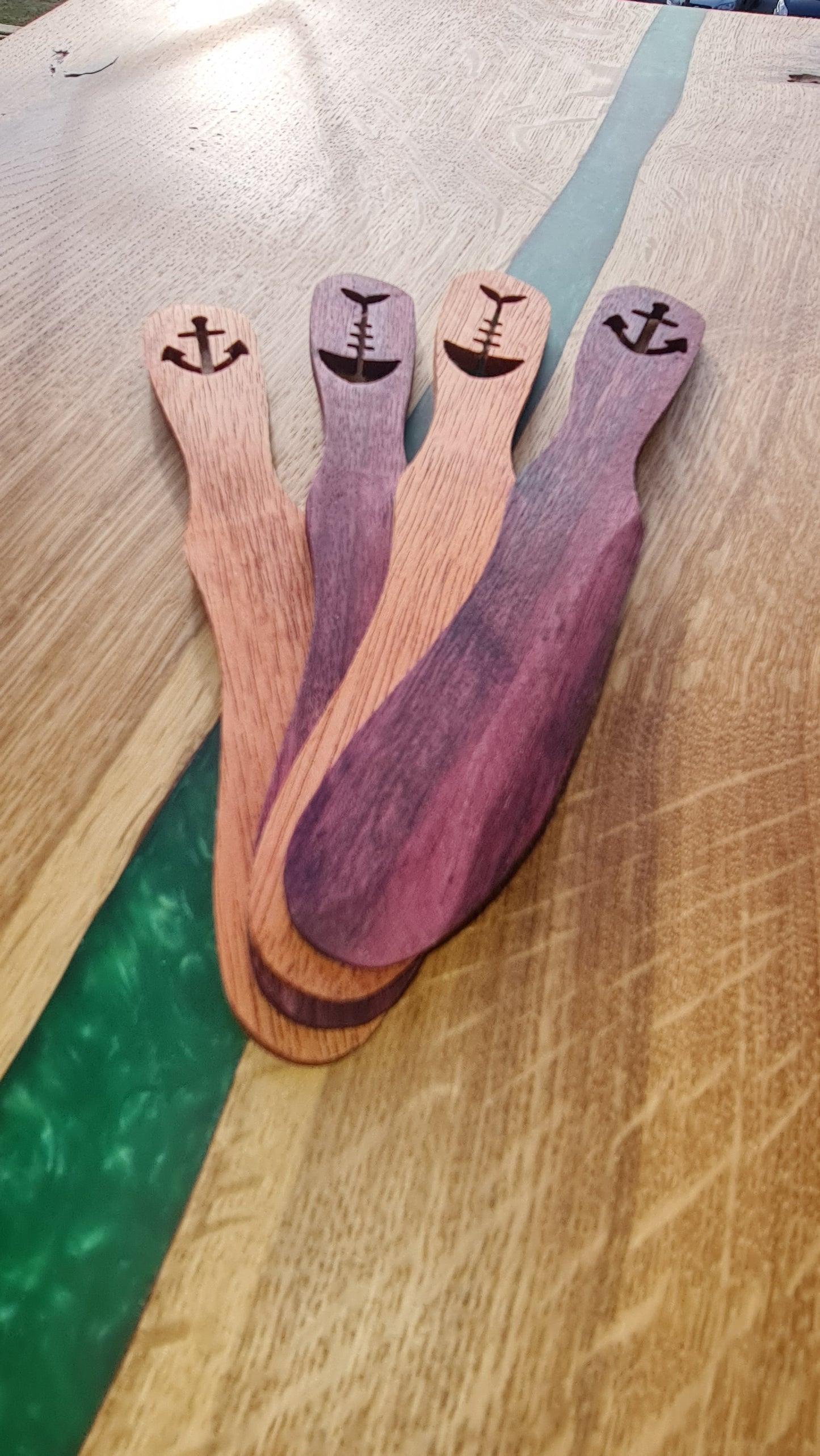 4 st smörbredare i  purpleheart och khaya mahogny