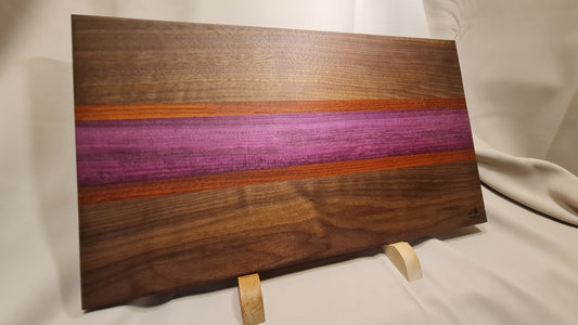 Väldigt exklusiv skärbräda i Valnöt, Purpleheart, Padouk och Mahogny