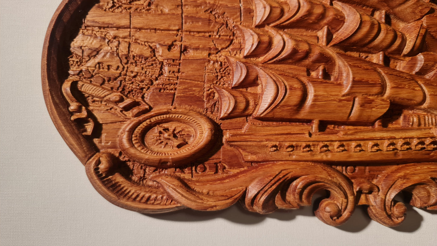 3D relief tavla, skulptur i trä Old ship