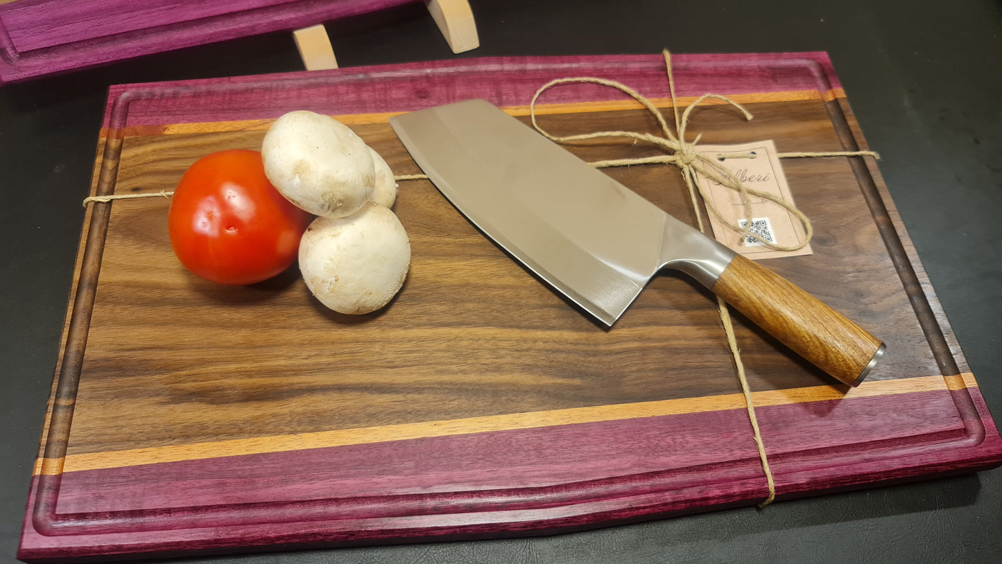 Skärbräda i valnöt, mahogny och purpleheart