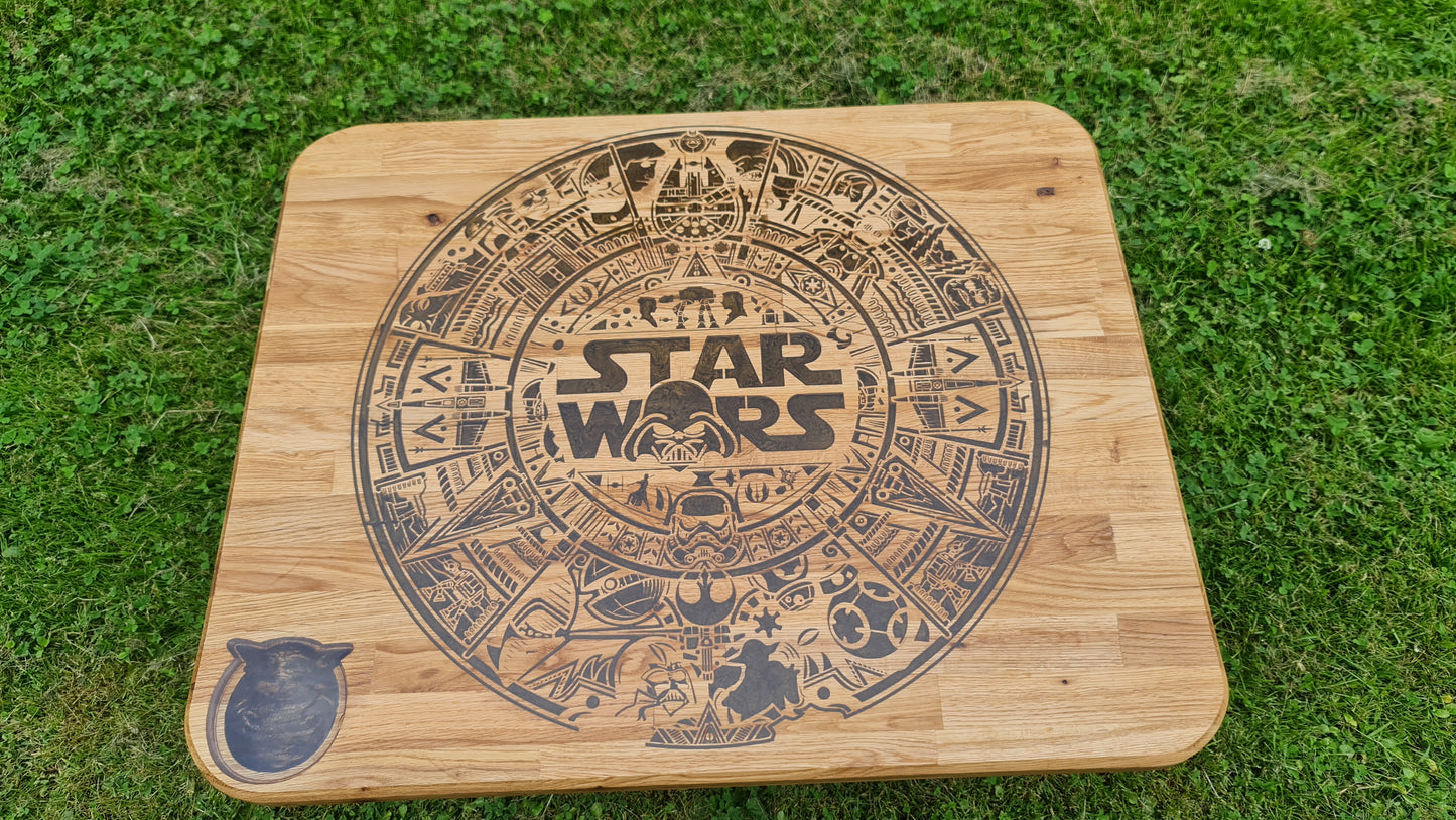 Star Wars vardagsrumsbord i ek med epoxi inlay och 3D relief