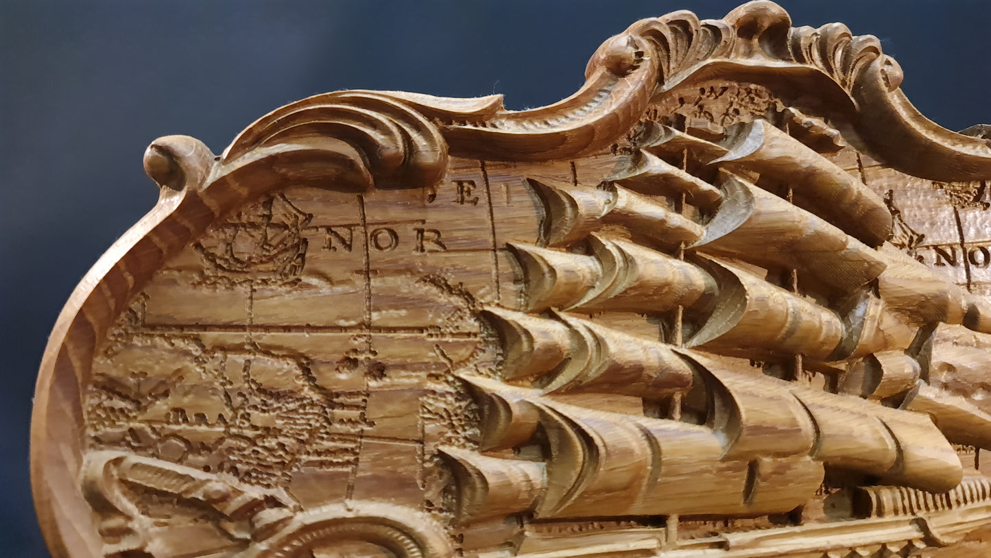 3D relief tavla, skulptur i trä Old ship