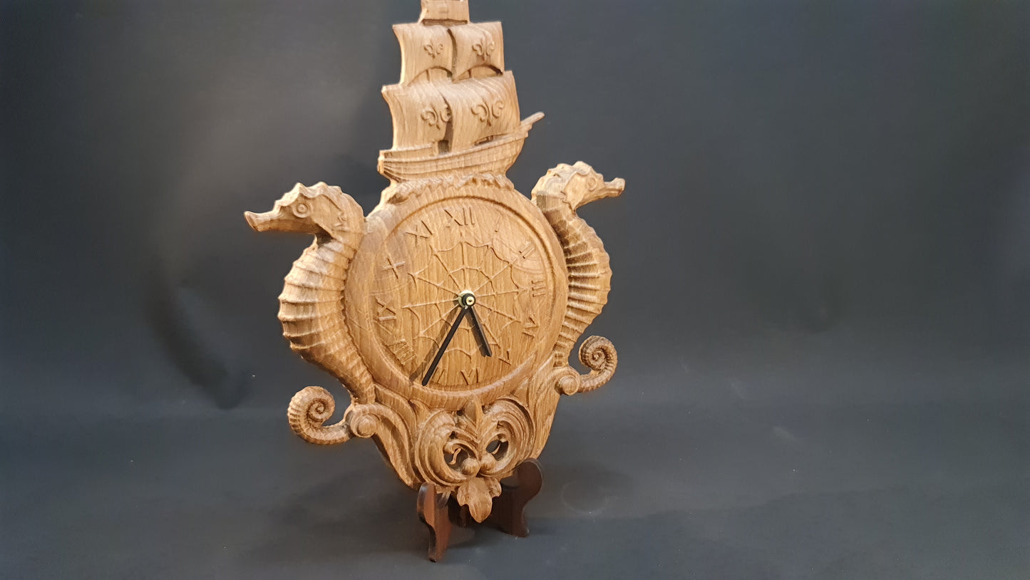 3 D relief Högklassigt väggklocka med sjöhäst motiv