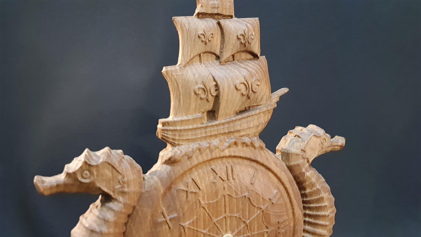 3 D relief Högklassigt väggklocka med sjöhäst motiv