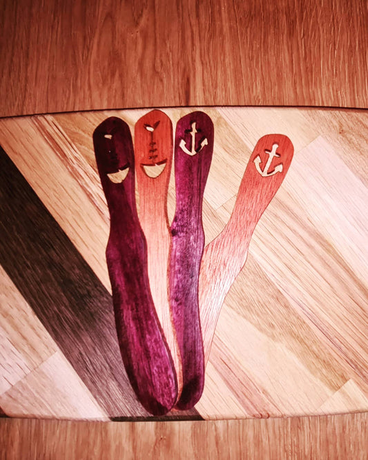 4 st smörbredare i  purpleheart och khaya mahogny